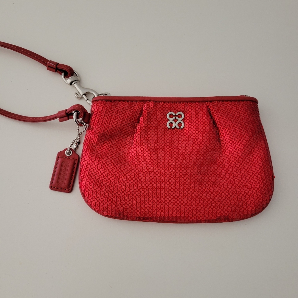 Coach red sequin wristlet